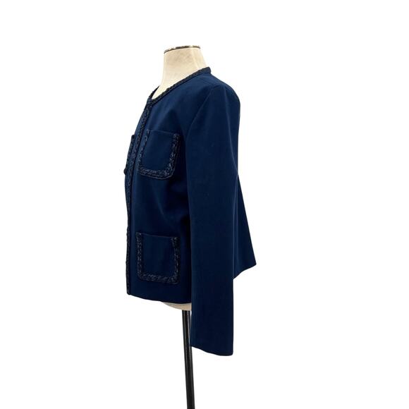 J. Mclaughlin Fanning Jacket Blazer Braided Trim Navy Blue Size Large - Picture 6 of 12